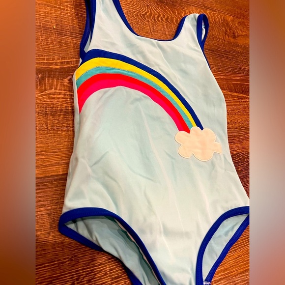 Boden Other - Mini Boden Girls One Piece Swimsuit Stripes & Rainbow cloud  Appliqué Size 5-6